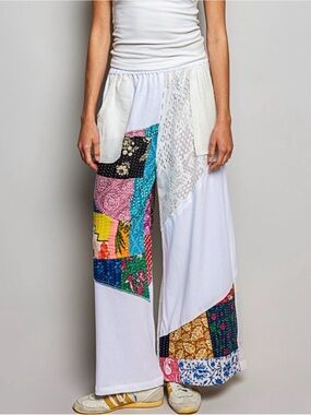 B40 POL Relaxed fit patchwork woven pants White NEW